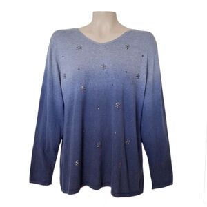 CJ Banks Blue Gradient Snowflake Sweater Fairycore Ombre Grandma Business Casual